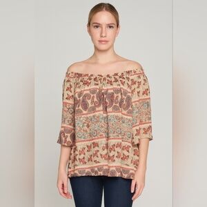 Catherines Women's Flowy Boho Short‎ Sleeve Paisley Shirt Top Shirt Size 1X